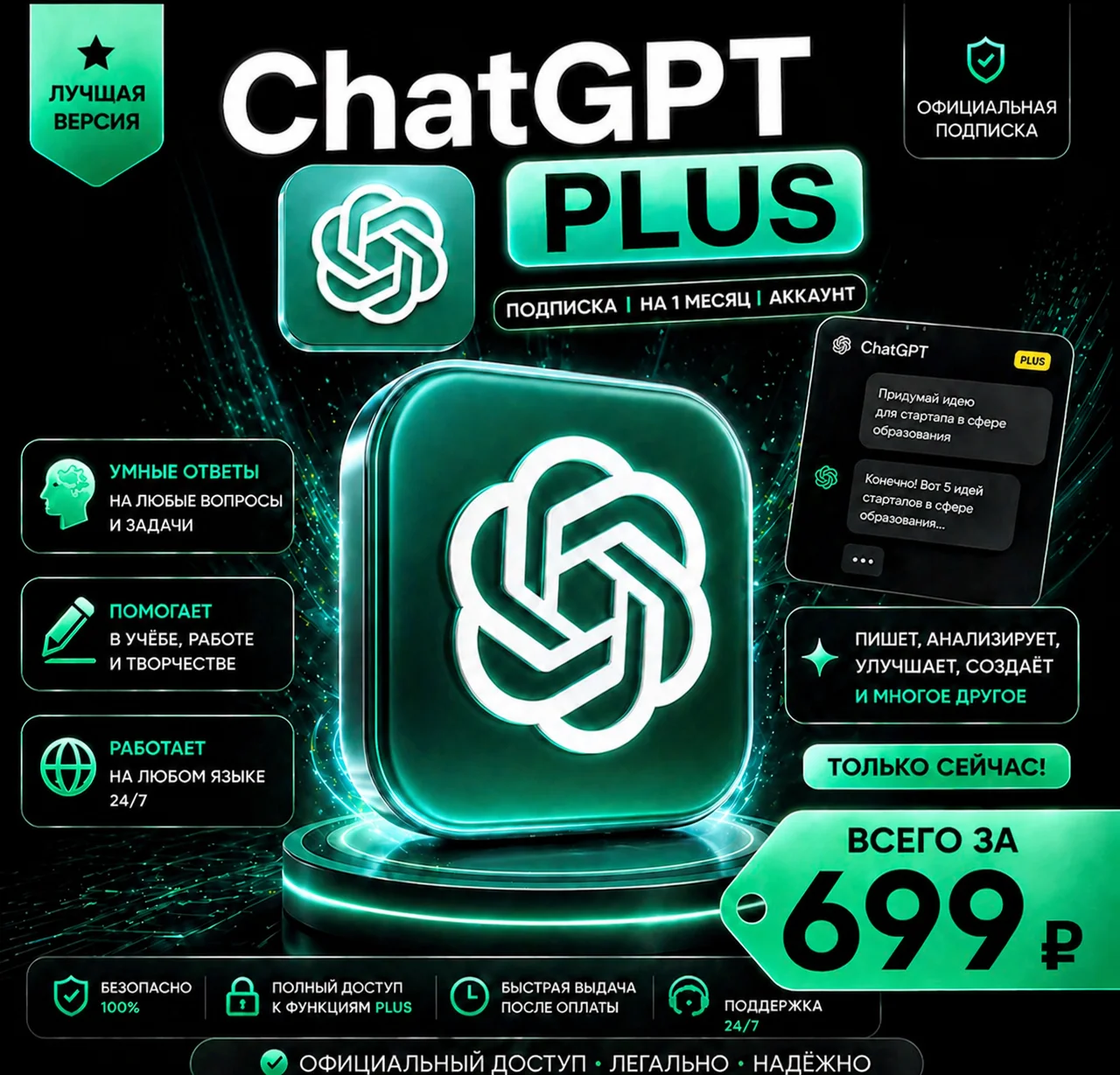 chatgpt plus на месяц - мгновенный доступ, гарантия качества 2026