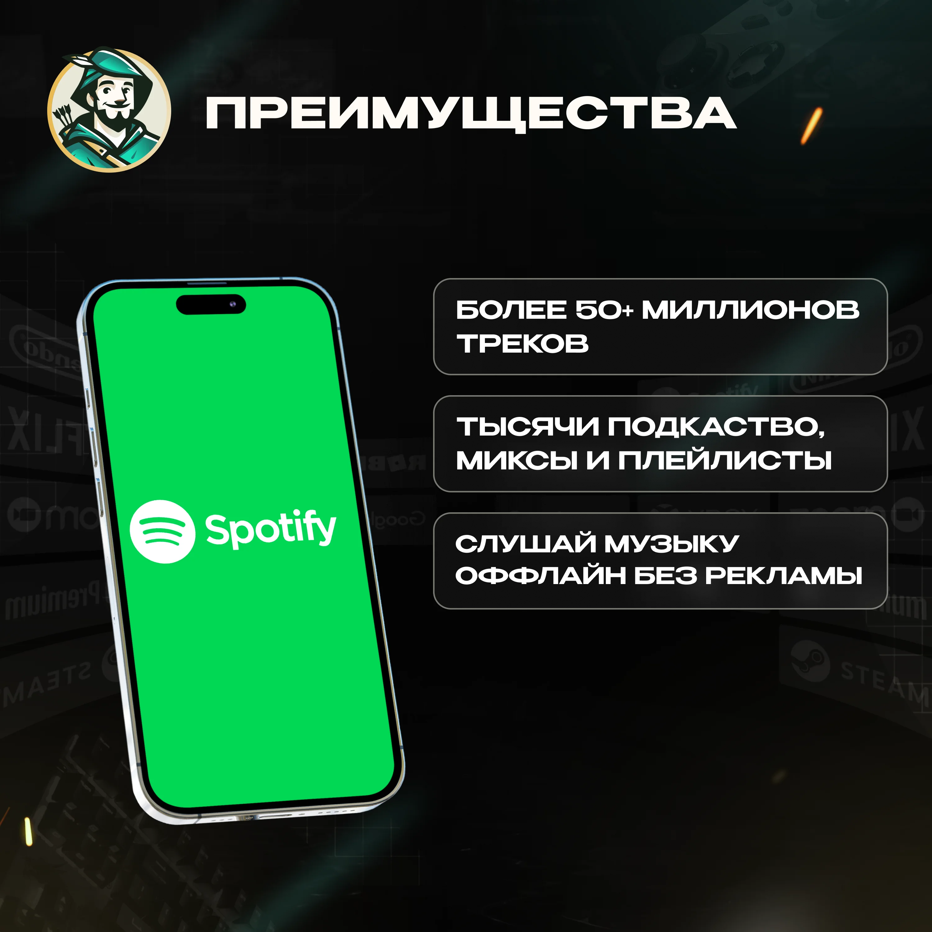 SPOTIFY PREMIUM 1/3/6 МЕС ПОДПИСКА ПОЛЬША АВТО КОД 24/7